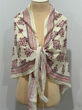 NWT JOIE Soft Cotton White Pink Floral Boho 66" L x 35"W Triangle Scarf India
